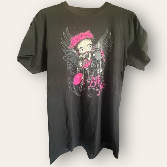 Betty Boop Brisco Brand Graphic Tee Biker Black XL NEW - Picture 1 of 6